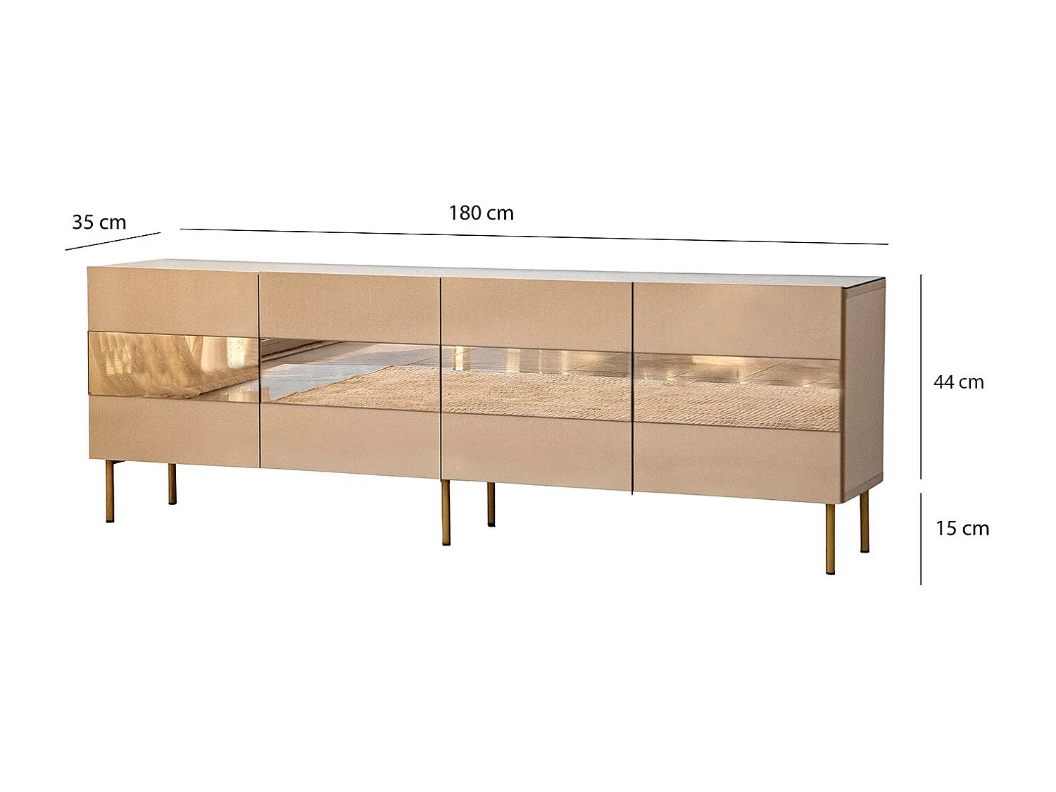 Meuble TV élégant, 180 cm, bronze et or | 100 % MDF, épaisseur 18 mm | Design élégant pour salons modernes, hauteur : 59 cm, profondeur : 35 cm