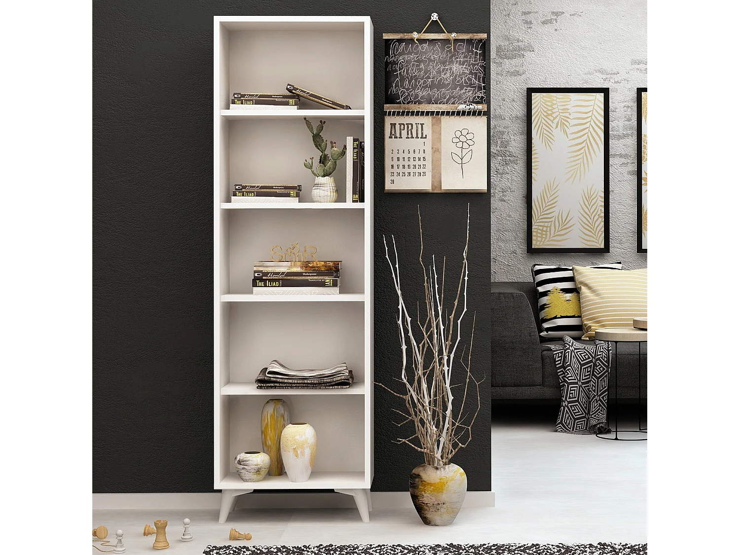 Modernes Regal – 50 cm x 162 cm x 25 cm – Weiß – Spanplatte