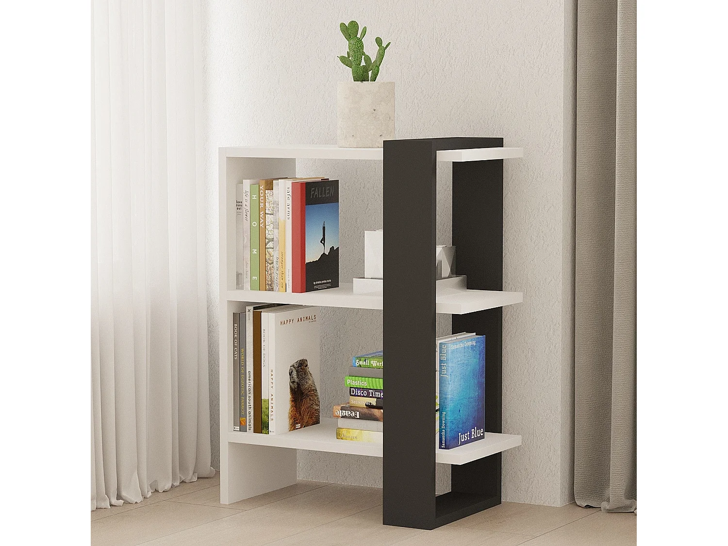 Étagère scandinave – 51,8 x 70 x 25 cm – Anthracite et blanc – Mélamine