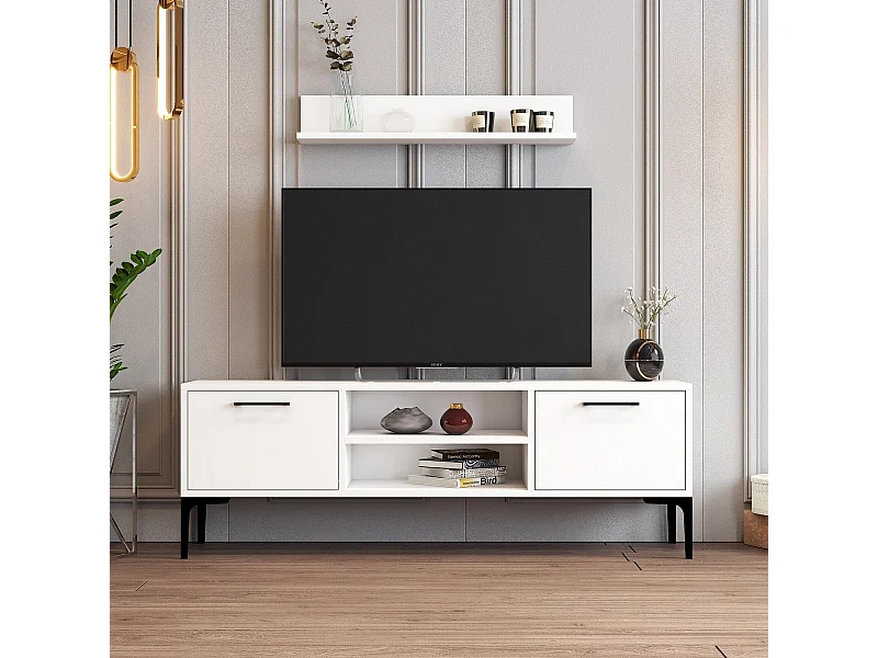 Meuble TV – 140 cm – Blanc – Mélamine