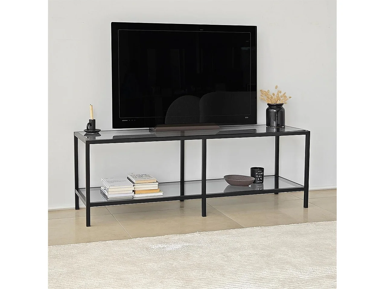 Meuble TV élégant, 130 cm, gris foncé et noir | 100 % verre trempé et structure en métal | Démontable pour un montage facile | Idéal pour les salons modernes