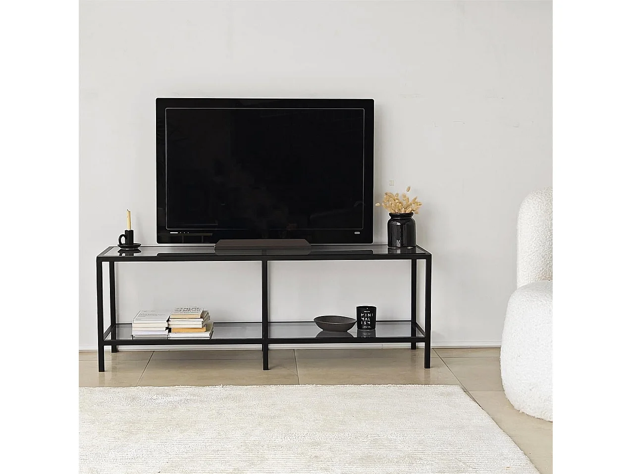 Meuble TV élégant, 130 cm, gris foncé et noir | 100 % verre trempé et structure en métal | Démontable pour un montage facile | Idéal pour les salons modernes