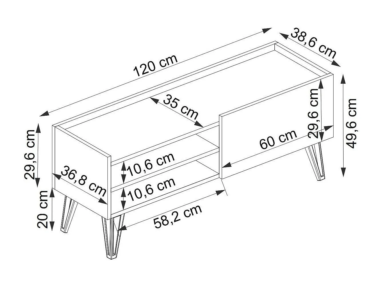 TV-meubel – 120 cm x 38,6 cm x 49,6 cm – Saffier en antraciet – Melamine gecoate spaanplaat