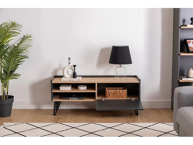 Stojak pod telewizor – 120 cm x 38,6 cm x 49,6 cm – Szafir i Antracyt – Płyta wiórowa pokryta melaminą