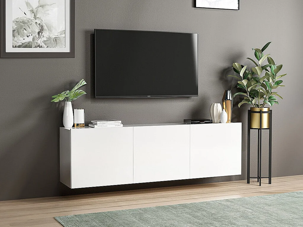 Moderner TV-Ständer – 150 cm – Weiß – Melaminbeschichtete Spanplatte