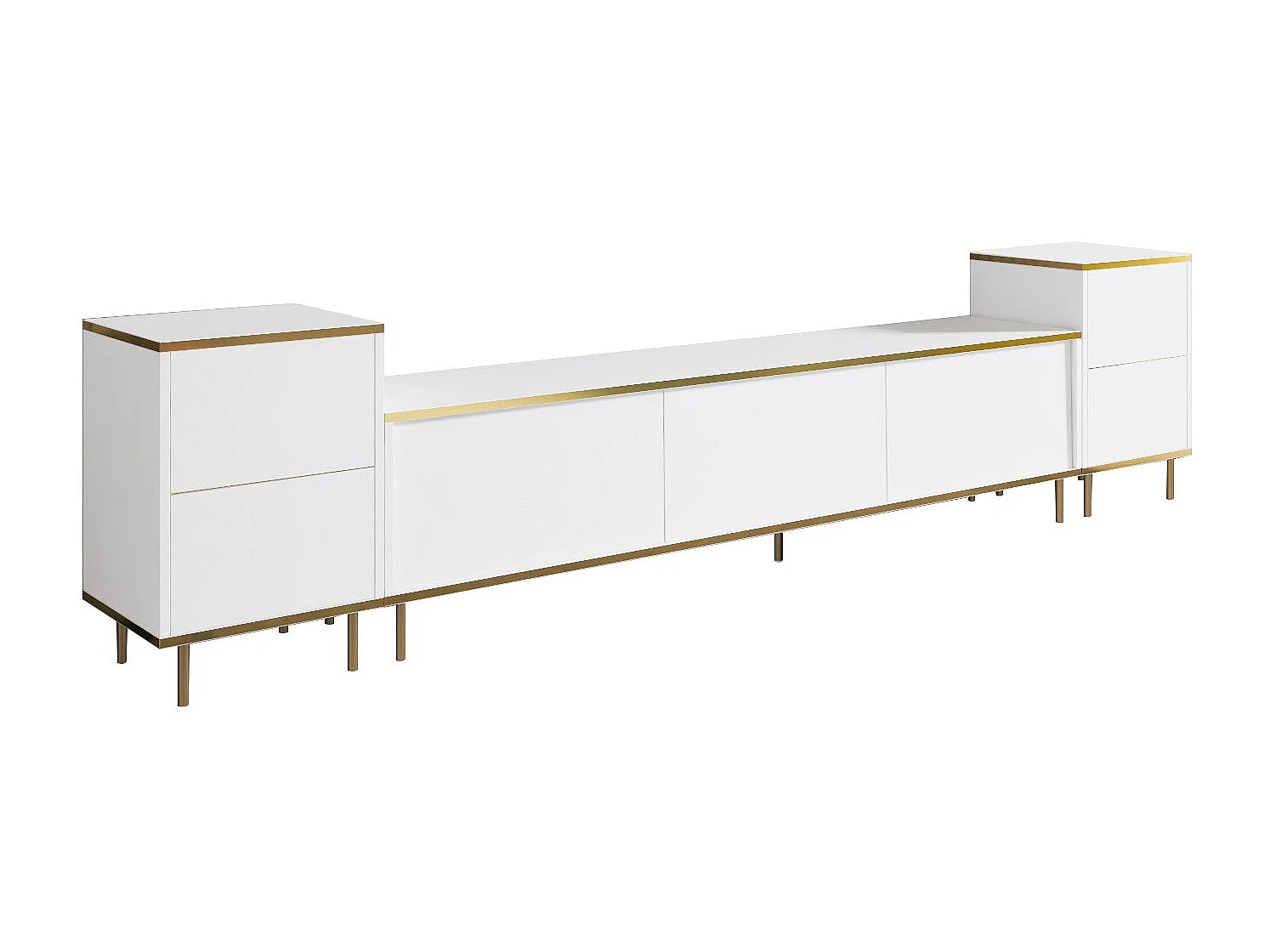 Meuble TV – 180 cm x 45,2 cm x 35 cm – Blanc et or – Mélamine