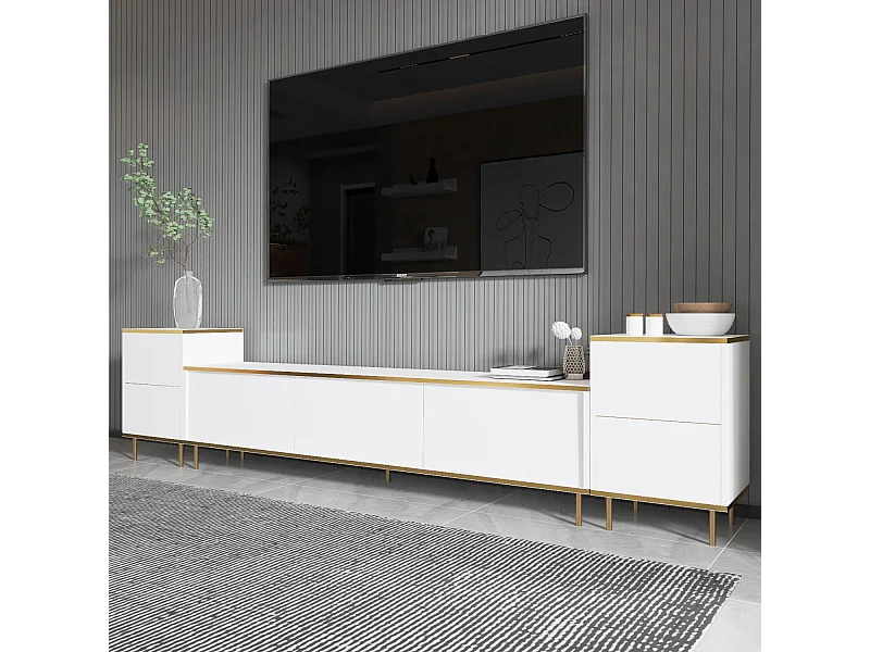TV-Ständer – 180 cm x 45,2 cm x 35 cm – Weiß und Gold – Melamin