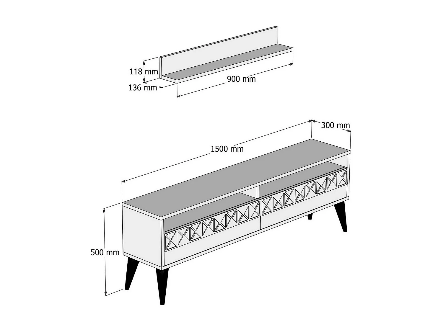 Moderne tv-standaard – 150 cm breed – eikenkleur – melamine gecoate spaanplaat