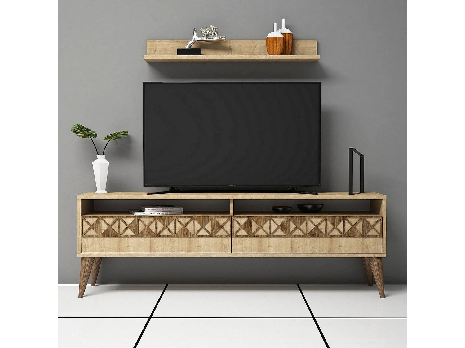 Moderne tv-standaard – 150 cm breed – eikenkleur – melamine gecoate spaanplaat