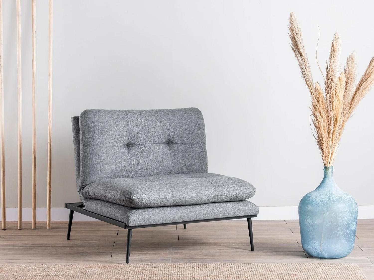 Fauteuil moderne à oreilles – 90 x 95 x 90 cm – gris – tissu lin