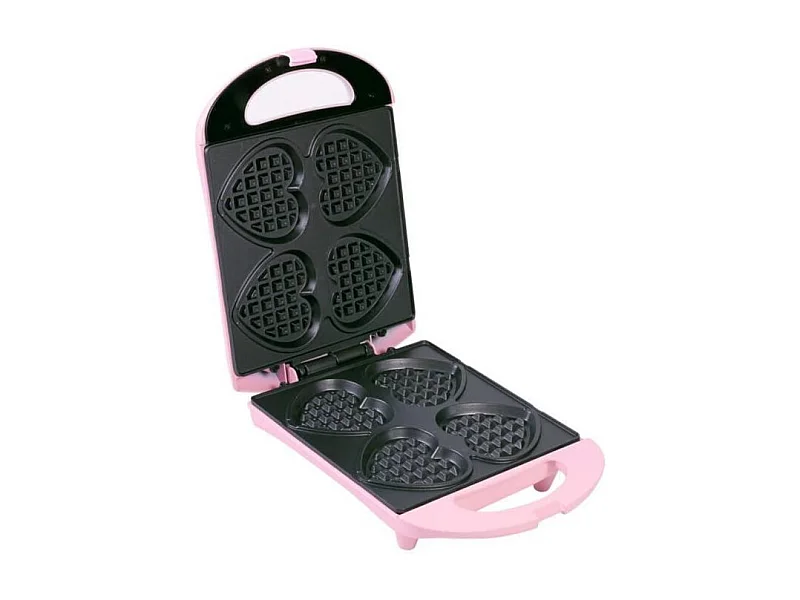 Piastra per Waffle Bestron per Piccoli Waffle a Forma di Cuore su Bastoncini - Design Retrò - 780 W Rosa