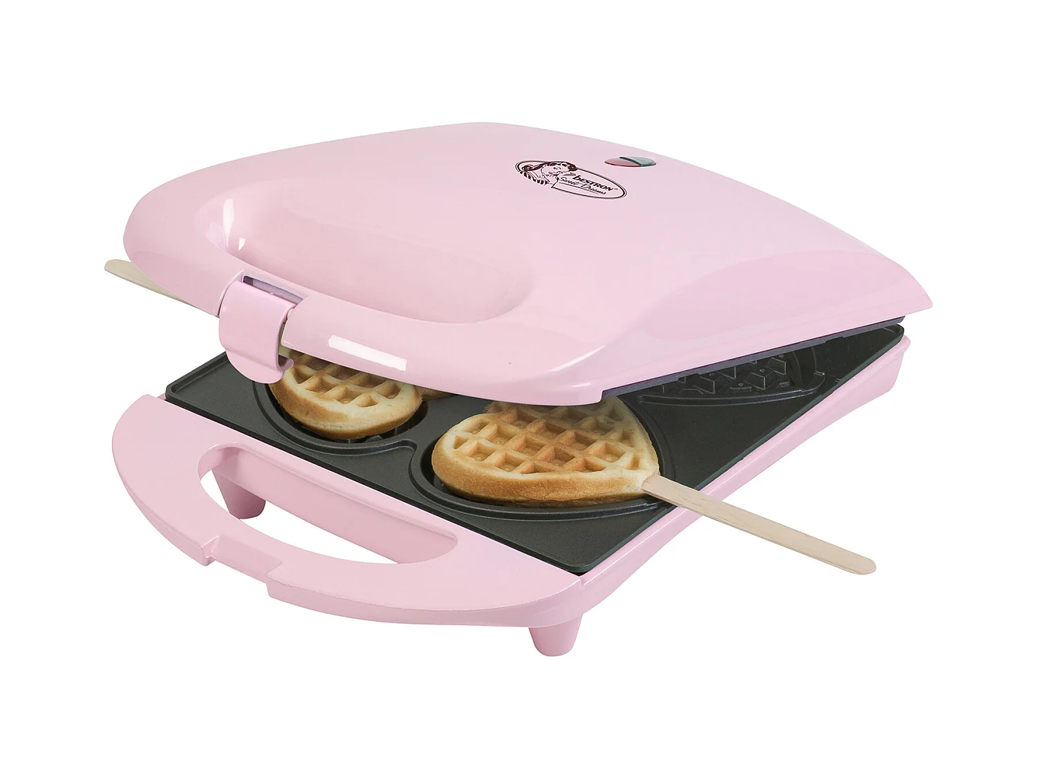 Máquina de Waffles Bestron para Pequenos Waffles em Forma de Coração em Palitos - Design Retrô - 780 W Rosa