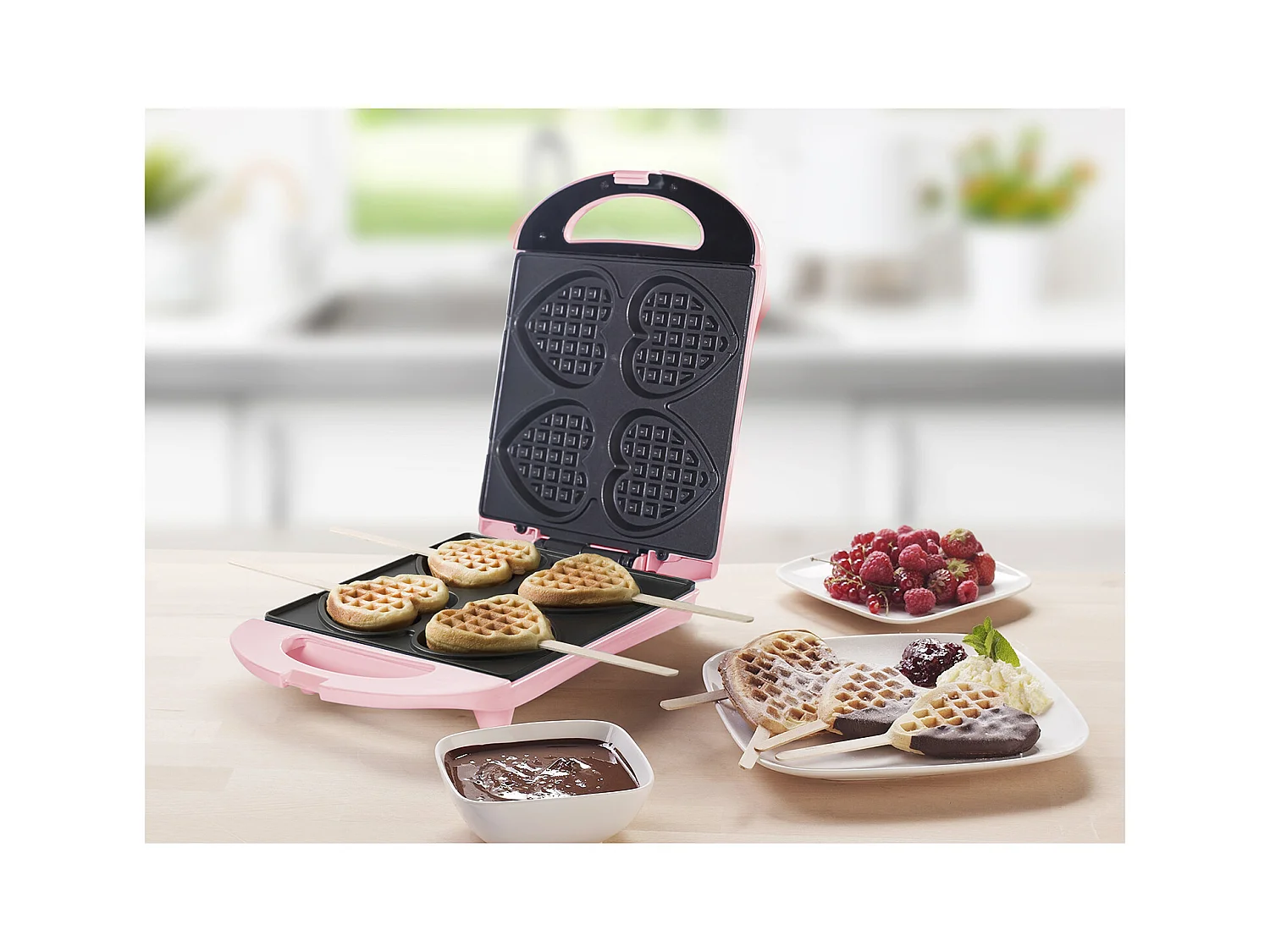Máquina de Waffles Bestron para Pequenos Waffles em Forma de Coração em Palitos - Design Retrô - 780 W Rosa