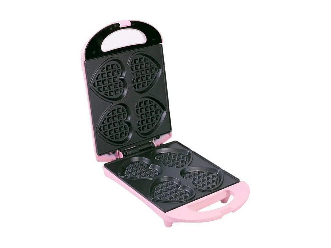 Bestron Wafelijzer voor Kleine Hartvormige Wafels op Stokjes - Retro-Design - 780 W Roze