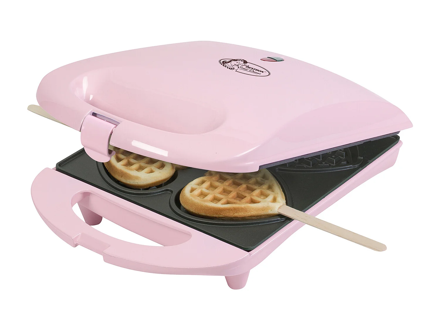 Bestron Wafelijzer voor Kleine Hartvormige Wafels op Stokjes - Retro-Design - 780 W Roze