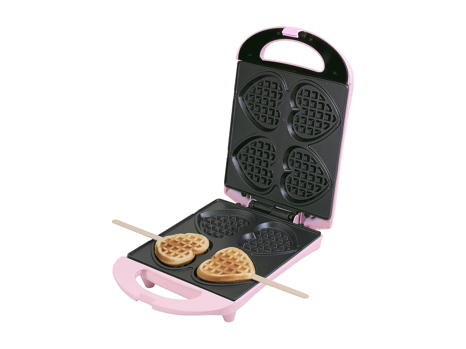 Bestron Wafelijzer voor Kleine Hartvormige Wafels op Stokjes - Retro-Design - 780 W Roze