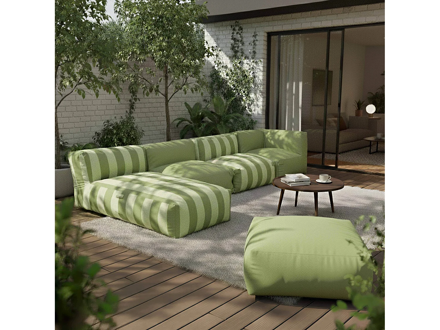 Méridienne rayé pour salon de jardin modulable vert cactus