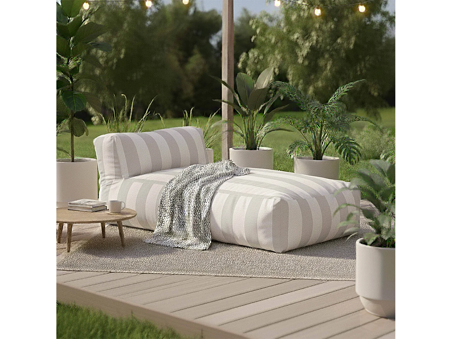 Méridienne rayé pour salon de jardin modulable beige