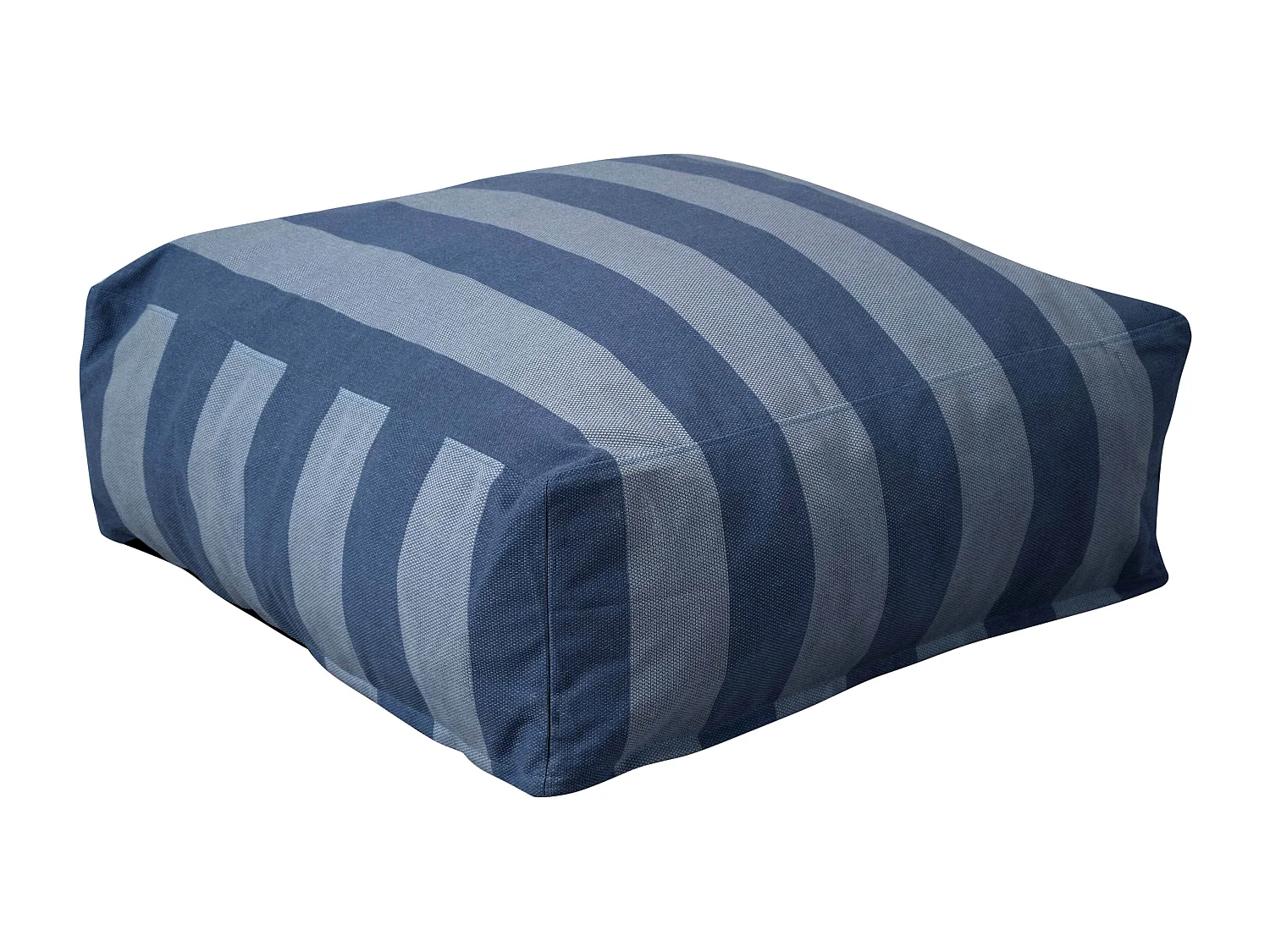 Pouf rayé pour salon de jardin modulable bleu pacific