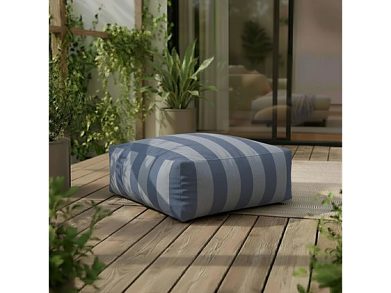 Pouf rayé pour salon de jardin modulable bleu pacific