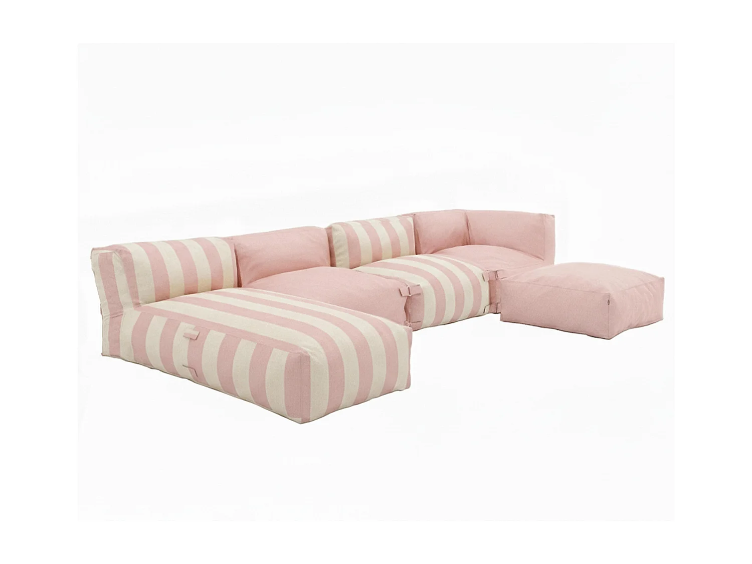 Salon de jardin modulable rayé 5 places rose poudré