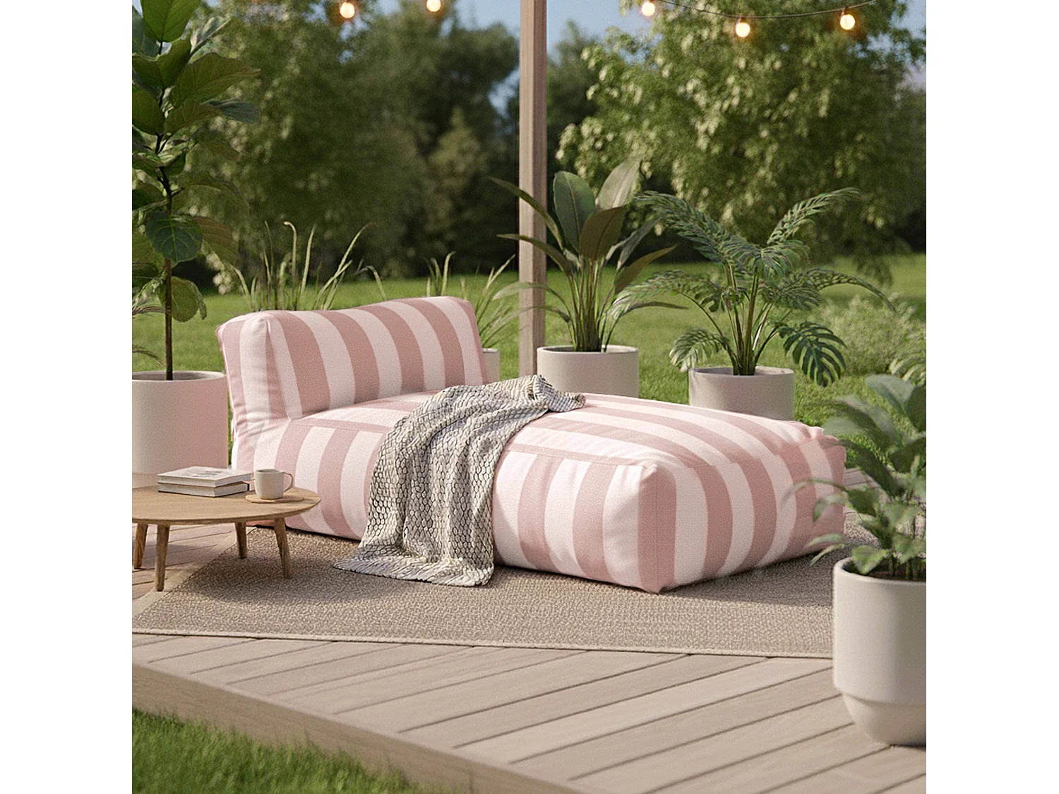 Salon de jardin modulable rayé 5 places rose poudré