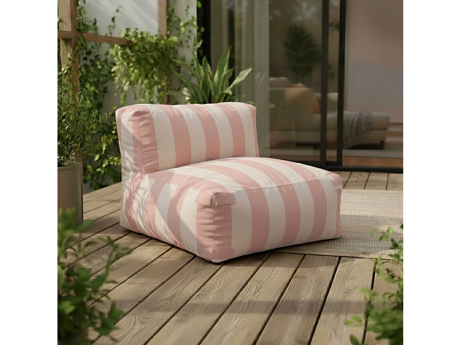 Salon de jardin modulable rayé 5 places rose poudré