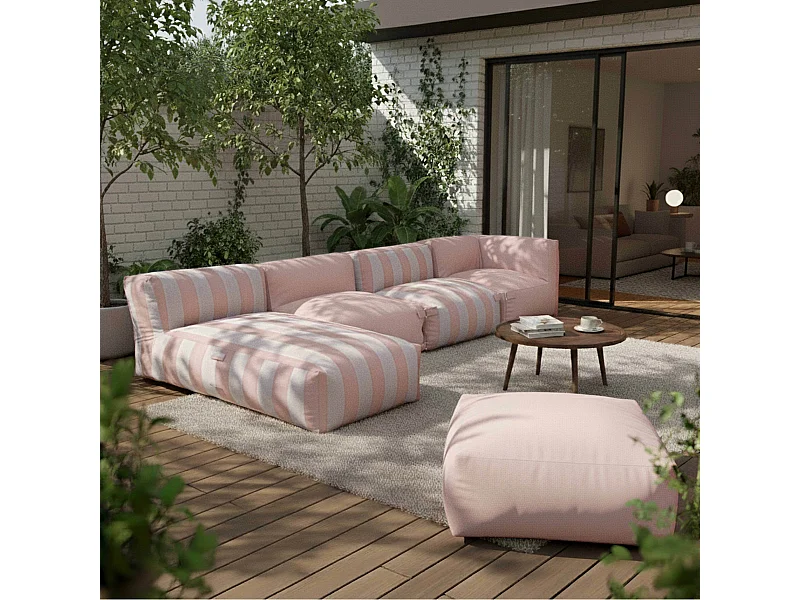 Salon de jardin modulable rayé 5 places rose poudré