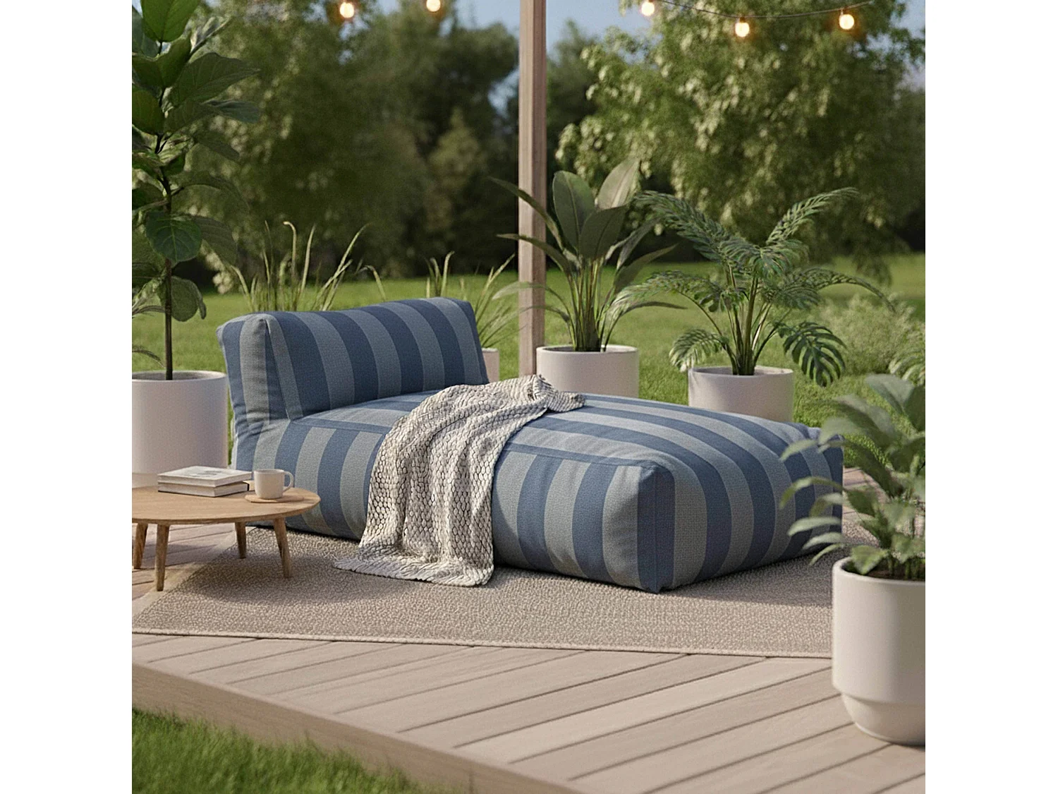 Méridienne rayé pour salon de jardin modulable bleu pacific