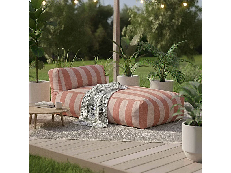 Gestreepte chaise longue voor modulaire tuinmeubelset in terracotta