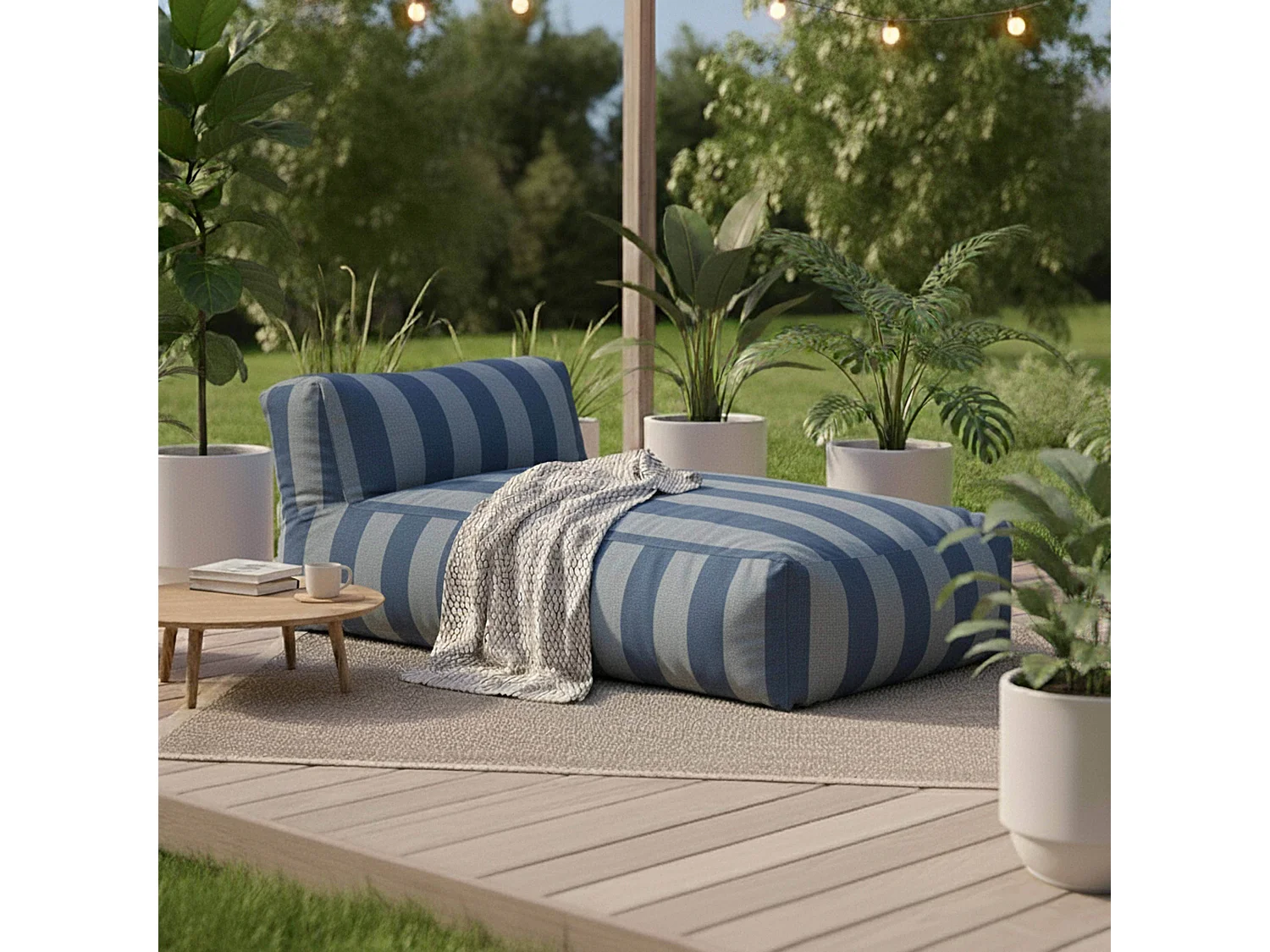 Salon de jardin modulable rayé 5 places bleu pacific