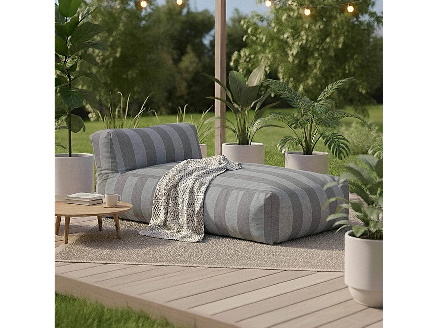 Méridienne rayé pour salon de jardin modulable gris anthracite