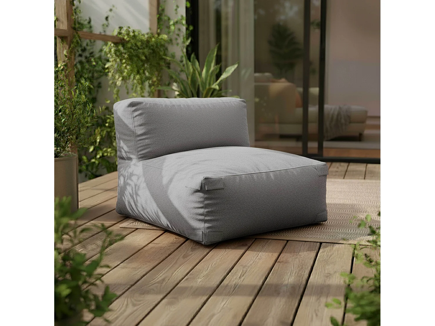 Salon de jardin modulable rayé 5 places gris