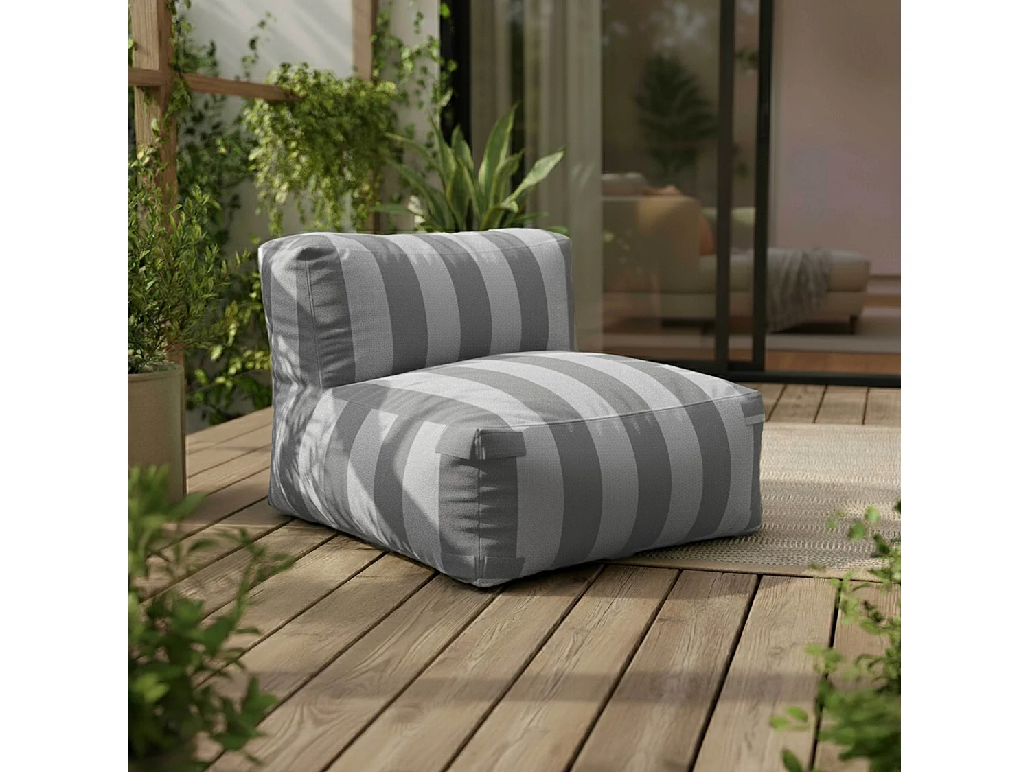 Salon de jardin modulable rayé 5 places gris