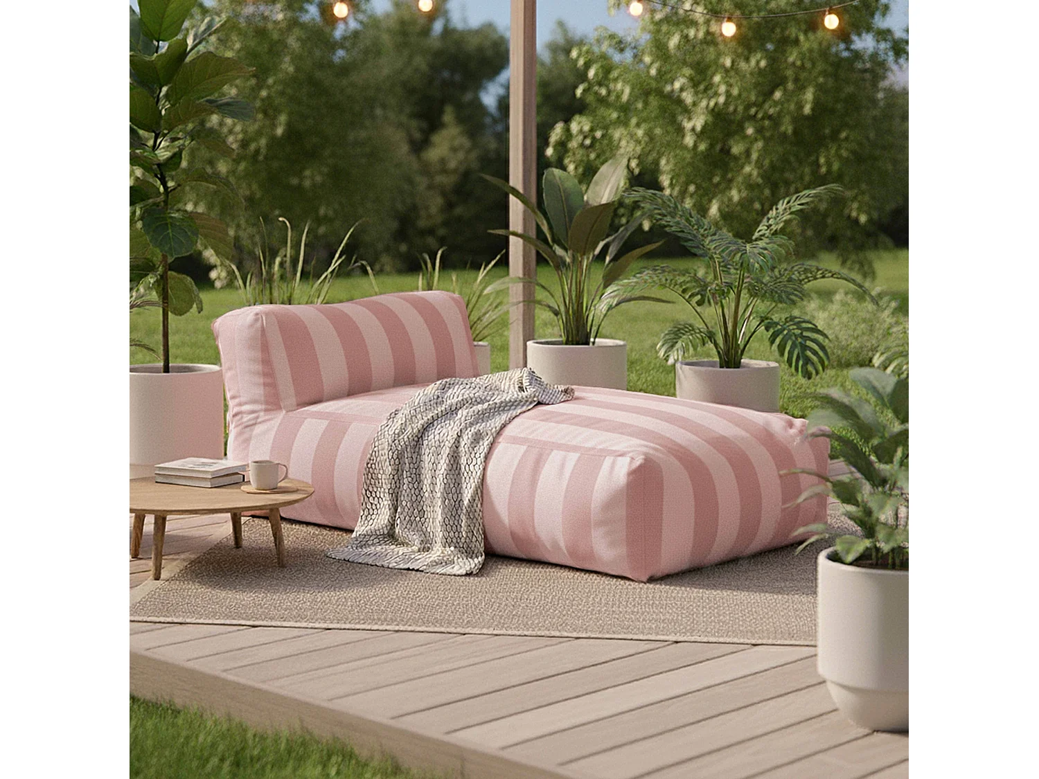 Méridienne rayé pour salon de jardin modulable rose poudré