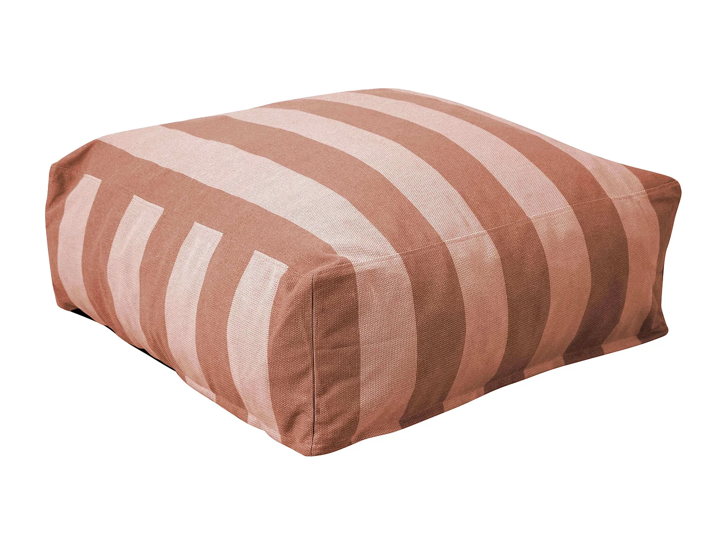 Pouf rayé pour salon de jardin modulable terracotta