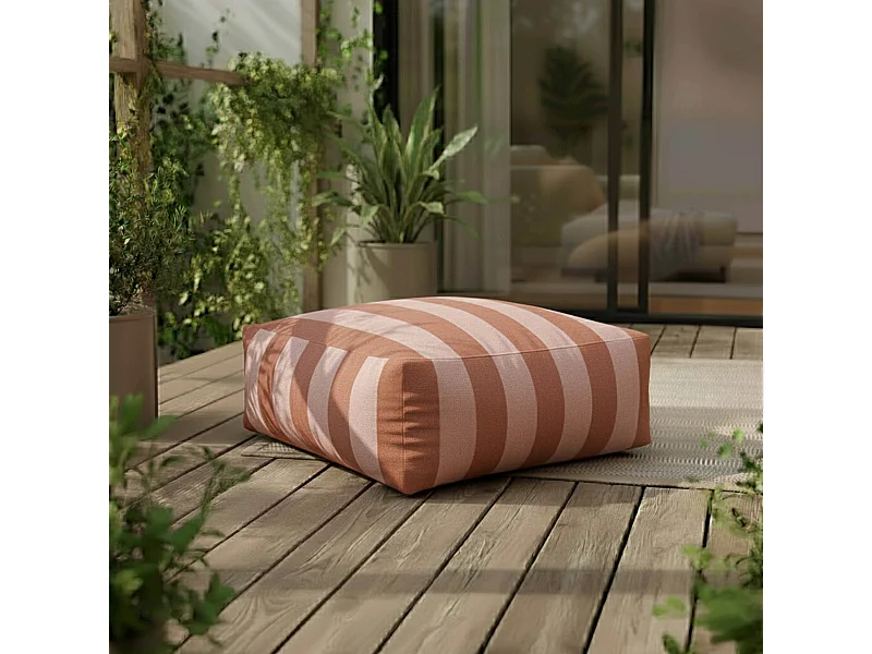 Gestreepte poef voor modulaire tuinmeubelset terracotta