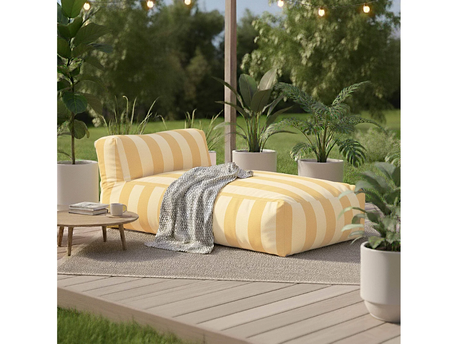 Salon de jardin modulable rayé 5 places jaune clair