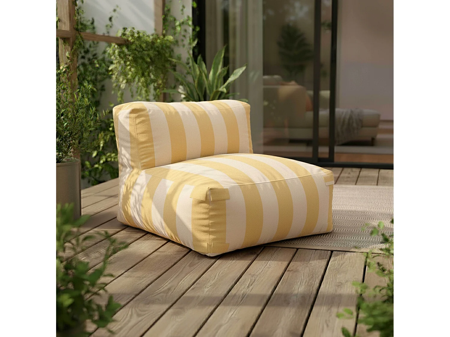 Salon de jardin modulable rayé 5 places jaune clair