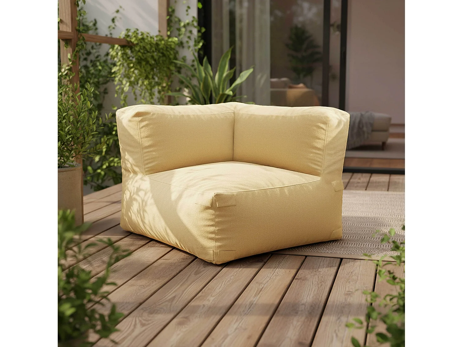 Salon de jardin modulable rayé 5 places jaune clair