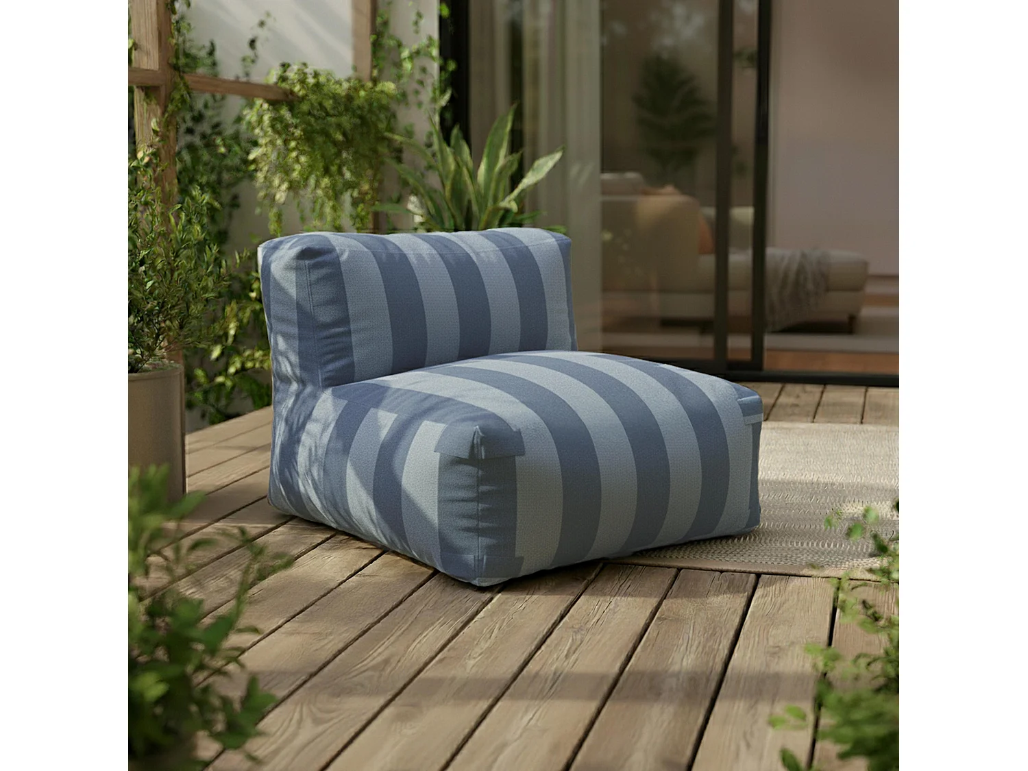 Fauteuil de jardin rayé pour canapé modulable bleu pacific