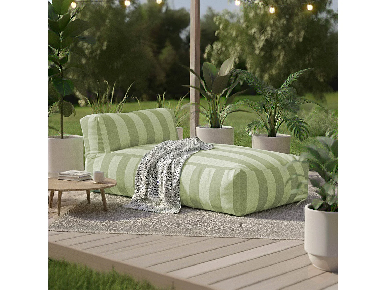 Salon de jardin modulable rayé 5 places vert cactus