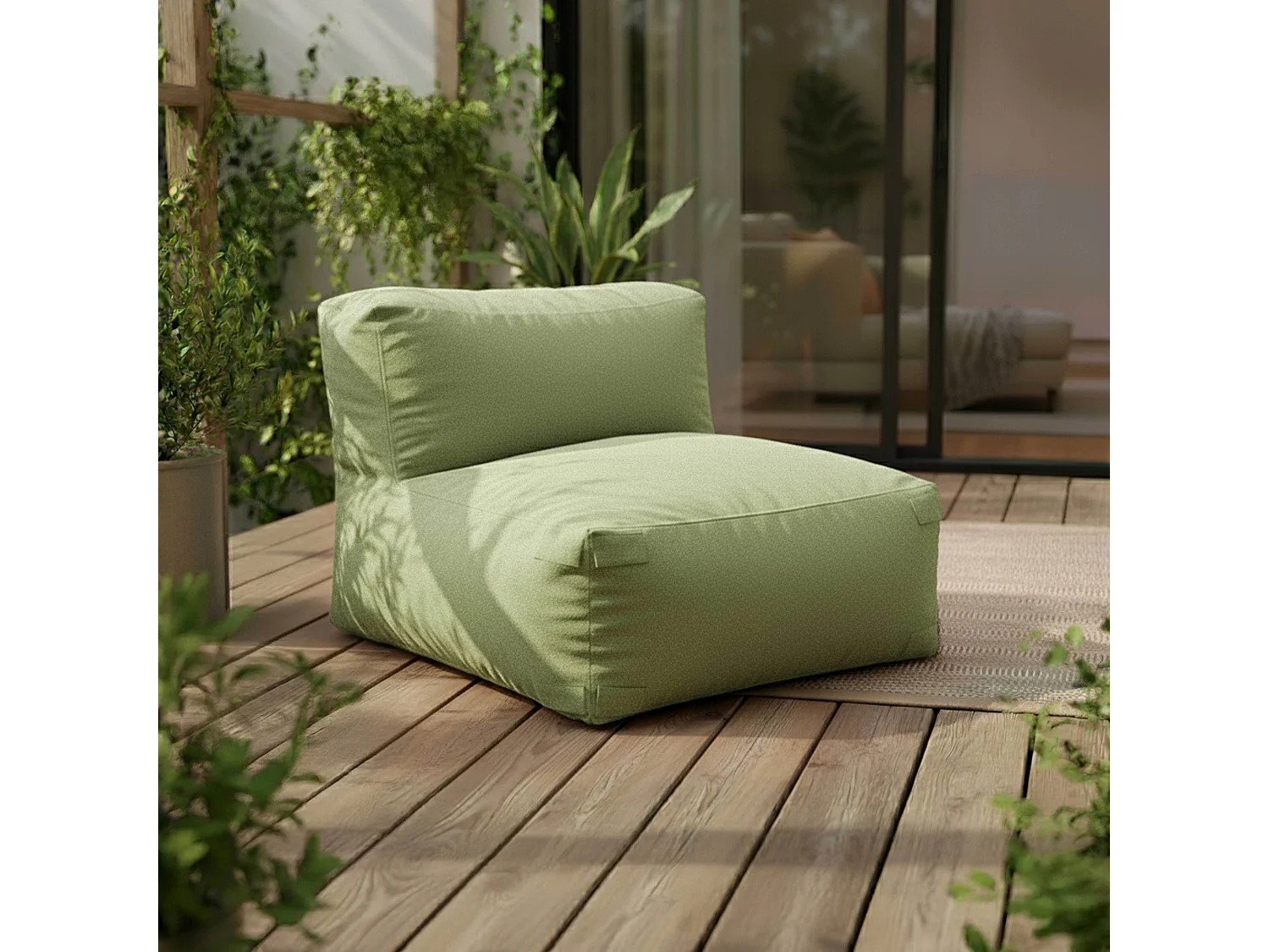 Salon de jardin modulable rayé 5 places vert cactus