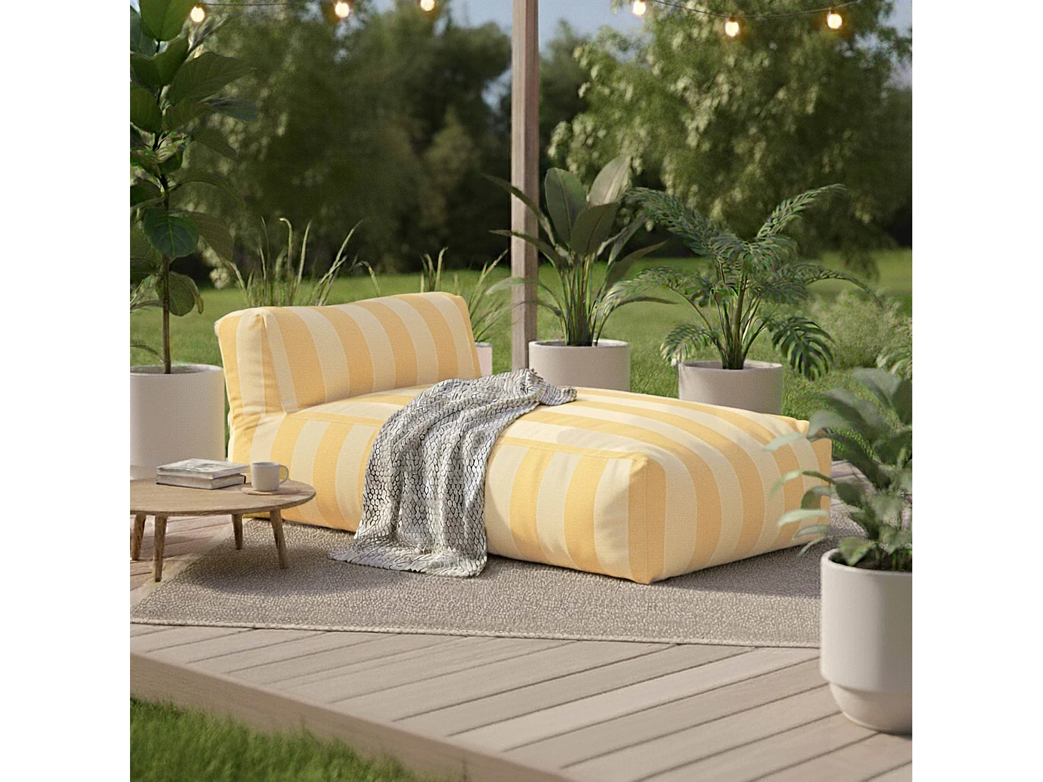 Méridienne rayé pour salon de jardin modulable jaune clair