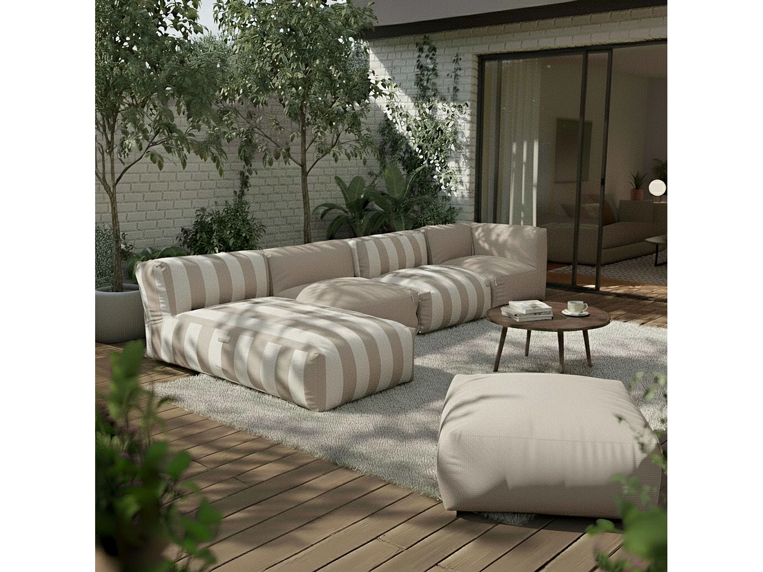Salon de jardin modulable rayé 5 places beige
