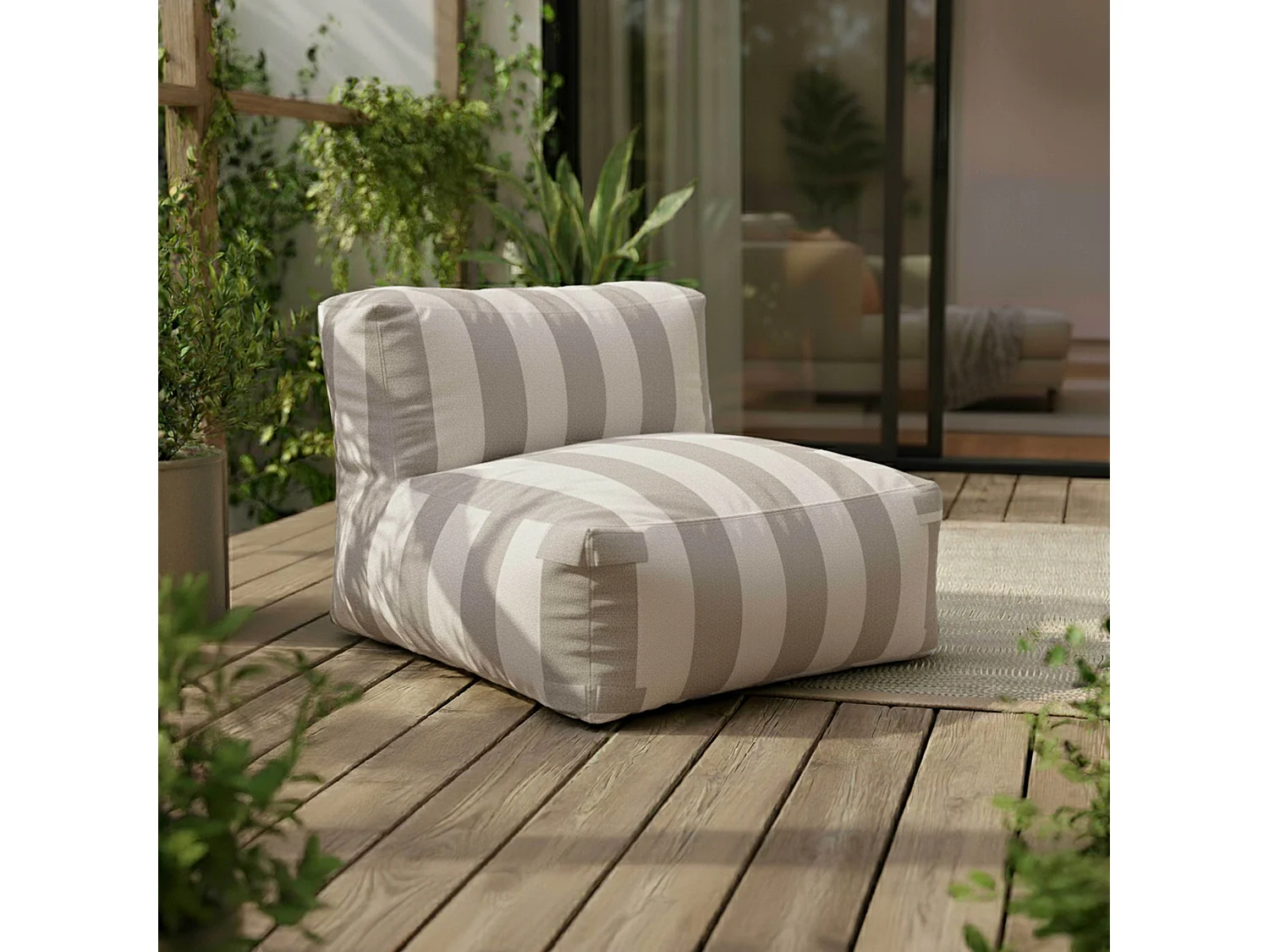 Salon de jardin modulable rayé 5 places beige