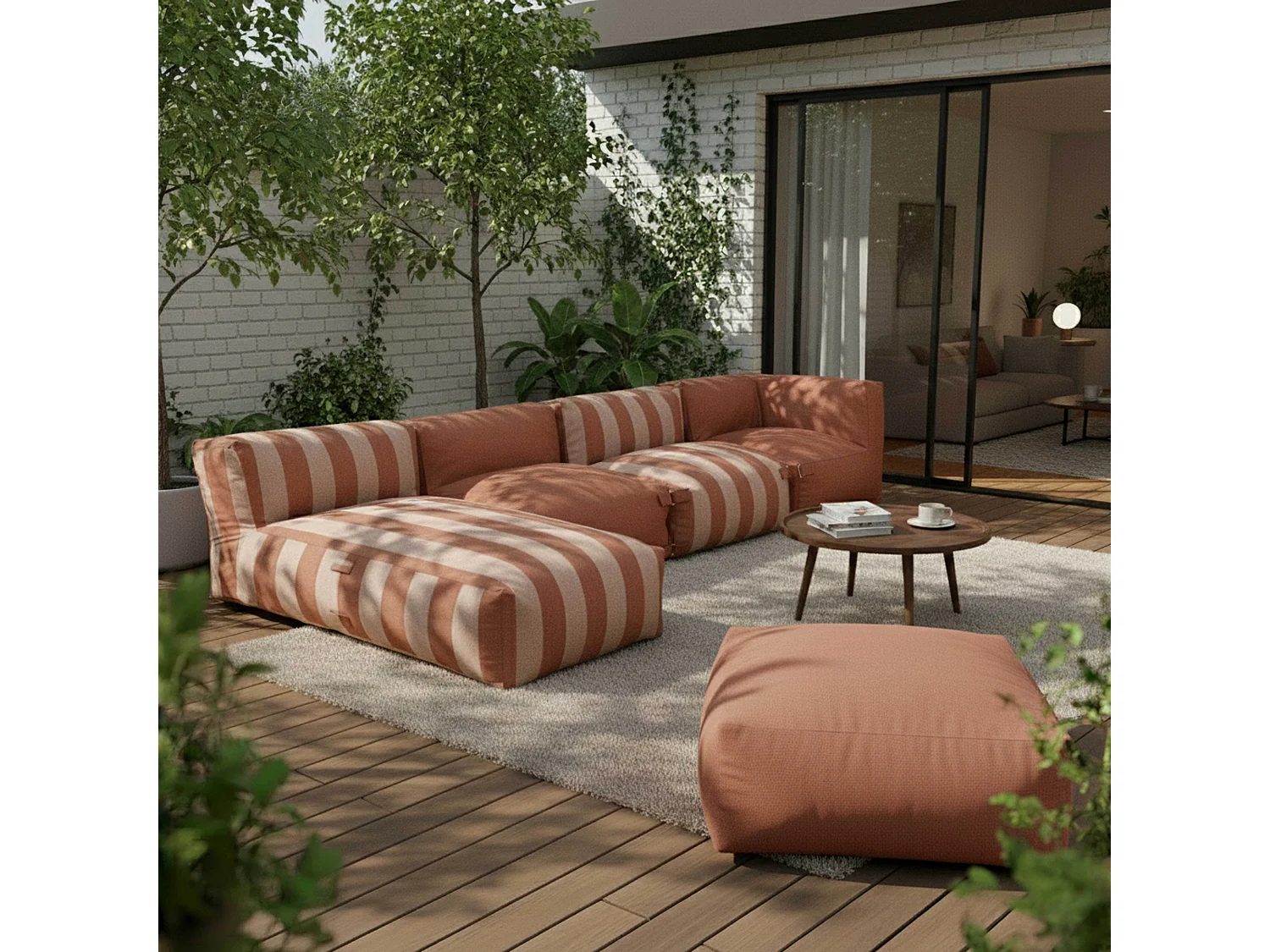 5-zits gestreepte modulaire tuinset in pacific blue