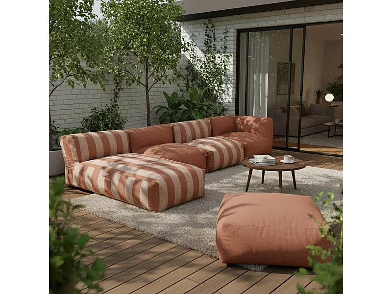 Salon de jardin modulable rayé 5 places bleu pacific