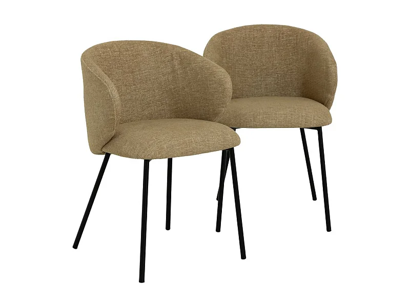 Chaise avec accoudoirs ronds en tissu sable et pieds en métal Cléa (lot de 2)
