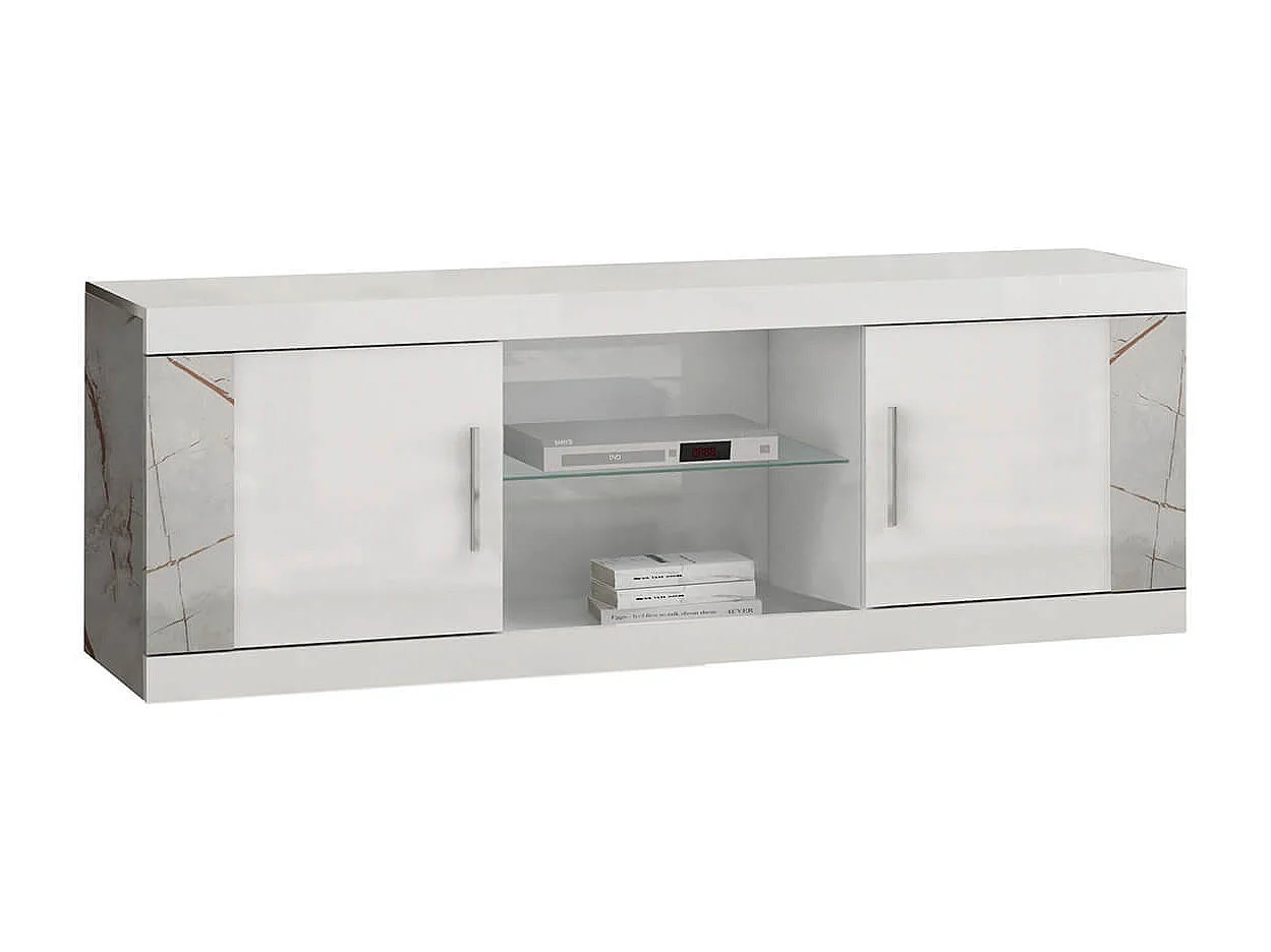 EROS - Ensemble Salon Table Basse + Meuble TV + Vitrines 1 Porte Eclairage Led intégré